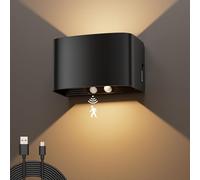 WOKWOYIO Applique Murale à Détecteur de Mouvement avec, 3000K, Lumière Murale sans fil LED, Applique Murale Haut et bas, Batterie Rechargeable 5500mAh, Angle de faisceau réglable, 1 Pièces