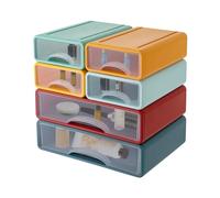 WOLEGM Organiseur de bureau à 6 compartiments empilables pour bureau | Boîte à tiroirs, semi-transparente, anti-poussière, 2 tailles, rainures antidérapantes, poignées pratiques, pour cosmétiques