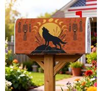 Wolf Couvertures magnétiques de boîte aux lettres bohème rustique, phases de lune, soleil, automne, orange pour décoration de jardin extérieur, 53,3 x 64,9 cm