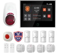 Wolf Guard Système d'Alarme 4G + WiFi Tactile 7" (WT4F-W03) | Sécurité Tuya Smart via Application/SMS/Appel, Sirène Solaire d'Extérieur 110 dB, Détecteur de Mouvement