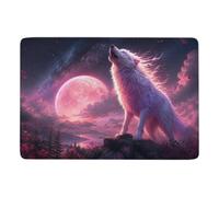 Wolf Howling at Pink Moon Tapis 150 X 100 Cm, Imprimé Cadeau Crémaillère | Tapis de salon à poils courts avec dos à points PVC antidérapants, près du lit ou du canapé