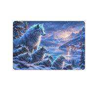 Wolf Pack Overlooking Winter Village Tableau Mural 20x30cm, Art Mural | Ajoutez une touche d'hiver dans l'atelier avec des plaques murales en métal.