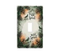 Wolf Plaque de protection pour interrupteur mural en plastique vert automne rustique pomme de pin de montagne taille standard pour chambre à coucher, salle de bain, cuisine, entrée (simple)