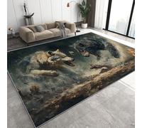 Wolf Tapis 140 x 200 cm Wild Animals Lavable Poil Court Grand Tapis Salon Antidérapant Rug pour Salon Q-250