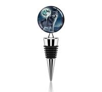Wolf Under Moon Bouchon de bouteille de vin sous vide en silicone pour les amateurs de vin pour préserver la fraîcheur, parfait pour les fêtes et les cadeaux