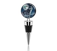 Wolf Under Moon Bouchons de vin personnalisés anti-fuite en métal réutilisables pour garder les amateurs de vin frais