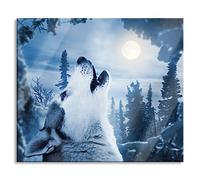 Wolf vor Mondlicht Plaque de protection pour cuisinière et protection anti-éclaboussures en verre véritable 60 x 52 cm