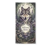 Wolf Welcome Home Bannière décorative pour porte de maison, motif floral inspiré de la nature, décoration intérieure et extérieure, fournitures rustiques pour entrée de maison, 91,4 x 183 cm