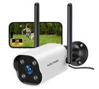 WOLFANG 2K Caméra Surveillance WiFi Exterieure, Camera exterieur Filaires Vision Nocturne Couleur, AI&PIR Détection Mouvement, Audio Bidirectionnel, Enregistrement 24/7, avec Alexa/Google, Cloud, IP65