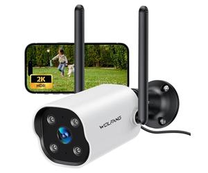 WOLFANG 2K Caméra Surveillance WiFi Exterieure, Camera exterieur Filaires Vision Nocturne Couleur, AI&PIR Détection Mouvement, Audio Bidirectionnel, Enregistrement 24/7, avec Alexa/Google, Cloud, IP65