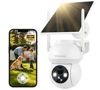 WOLFANG Caméra de sécurité Solaire d'extérieur 1080p PTZ WiFi 360° (2,4 G Uniquement), détection de Mouvement PIR, Vision Nocturne Couleur, Audio bidirectionnel, IP65, Fonctionne avec Alexa et Google