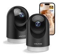 WOLFANG Camera Interieur 2K WiFi, Caméra Intérieure 360° PTZ avec Suivi Automatique, Vision Nocturne & Audio Bidirectionnel, Babyphone avec Caméra, Compatible Alexa & Google Home, Lot de 2