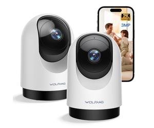 WOLFANG Camera Interieur 2K WiFi, Caméra Intérieure 360° PTZ avec Suivi Automatique, Vision Nocturne & Audio Bidirectionnel, Babyphone avec Caméra, Compatible Alexa & Google Home, Lot de 2