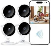 WOLFANG Camera Surveillance WiFi Interieur 1080P avec IR-Vision Nocturne, Détection de Mouvement et Son, Audio Bidirectionnel, Alerte en Temps réel, Compatible avec Alexa,SD et Cloud, Pack de 4