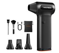 WOLFBOX DF200 Air Duster Électrique Noir - 3 Vitesses, Batterie Amovible, 4 Buses, Souffleur Puissant pour PC & Voiture