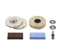wolfcraft 2179000 Set de polissage professionnel Pâtes à polir, axe pilote, brosse en fibre de sisal, disque de polissage en coton,beige