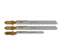 wolfcraft 2332000 - Lames de scie sauteuse « Parquet » - Kit de projet pour des coupes nettes droites et courbes grâce au parquet - Mirror-Cut pour bords de coupe sans fissures - Fabriqué en Allemagne