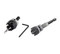 Wolfcraft 2544000 Foret D'amorçage Queue 6 pans Angle 45° Ø 3, 2-12 mm & 4055000 Adaptateur de Vissage 6 Pans de 6,3 mm (1/4"), Hauteur 65 mm - avec Aimant et butée de Profondeur + Embout Ph2