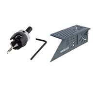 wolfcraft 2544000 Foret Fraisoir - Ø 3, 2-12 mm - Queue 6 pans Angle 45° - avec Butée de Profondeur & 5208000 Équerre 3D d'onglet 150 x 275 x 66 mm - Traçage angle de 45° à 90°