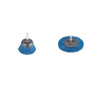 Wolfcraft 2728000 Brosse nylon soucoupe Tige 6 ø 50 Bleu & 2726000 1 Brosse Circulaire Ø 75 Mm, Fil Nylon à Grains Fins Longueur 10 Mm, Queue 6 Pans 1/4" (6,35) argent