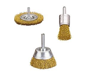 wolfcraft 2739000 Lot de 3 Brosses en Laiton queue ronde Ø 6 mm Vert