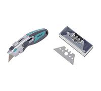 Wolfcraft 4106000 1 « Profi » cutter pour lames trapèzes + incluses 3 lames trapèzes & 4185000 Lames trapèze en boîte 0,50 mm Argent