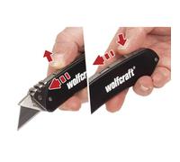 wolfcraft 4124000 1 Couteau de Poche Longueur 90 Mm à Lame Rétractable avec Clip Ceinture argent