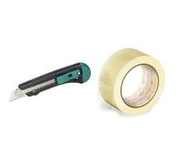 wolfcraft 4146000 - Cutter Lame Sécable - Largeur de Lame 18 mm, Argent & OFITURIA Ruban d'emballage transparent pour emballer des boîtes en carton pour l'expédition