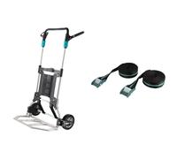 wolfcraft 5525000 Système de Transport TS 1500 - Diable Pliant Professionnel - Charge Max. 200 kg & 3421000 2 Sangles de Serrage | Longueur 4 m | Force de Serrage 120 kg,Argent