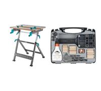 wolfcraft 6870000 - Établi de Serrage et de Bricolage Réglable en Hauteur - Master 650 Ergo & 4645000 - Coffret d'Assemblage Bois pour tourillons 6, 8 et 10 mm - 78 pièces