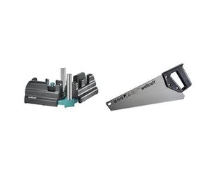 Wolfcraft 6948200 Fausse équerre avec boîte à onglet fonction 2-en-1 noir & 4024000 Scie Égoïne Hcs argent