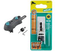 Wolfcraft 6960000 1 Kit de Perçage Pour Terrasse Bois : 1 Guide de Perçage Mobile avec Douillles de Perçage 4 Mm + Foret D'amorçage - Foret Hss Ø 4 Mm argent & 6961000 porte-embout à butée + embout