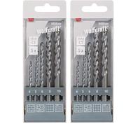 wolfcraft 8450000 1 Coffret de 5 Forets à Béton, Hm-ct, Ø 4-5 - 6-8 - 10 Mm, Angle de Pointe 130°, Din Iso 5468, Laminé argent (Lot de 2)
