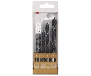 Wolfcraft 8458000 Jeu de forets pour le bois 5 pièces 4 mm, 5 mm, 6 mm, 8 mm, 10 mm tige cylindrique 1 set