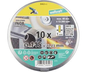 Wolfcraft 8462000 Disque à tronçonner diamanté 115 mm 10 pc(s) acier inoxydable (antirouille), métal