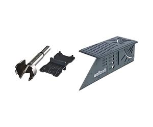 wolfcraft 8728000 1 Fraise D'encastrement Ø35 Mm, Queue Ø 10 Mm, Longueur 90 Mm + Guide de Pose,argent & 5208000 Équerre 3D d'onglet 150 x 275 x 66 mm - Traçage angle de 45° à 90°