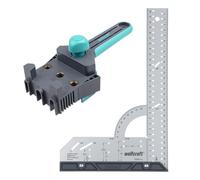 Kit Équerre de Menuisier Multifonction - wolfcraft - Longueur 300 mm et Guide d'assemblage bois, Gabarit de perçage - 8655000