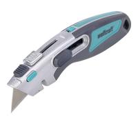 wolfcraft Profi Cutter avec 3 Lames Trapèzes - Couteau Universel Robuste | Couteau de sécurité avec boîtier métallique, zone softgrip, changement sans outil et chargeur de lames. 4106000