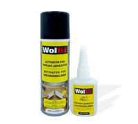 Wolfix Colle Cyanoacrylate Extra Forte 50g avec Activateur et Spray d'Accélération 200ml - Super Glue pour Bois, Plastique et Céramique - Néoprène Rapide et Professionnelle