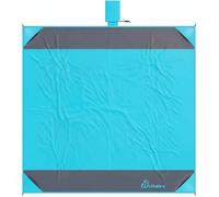 Wolfwise Grande Couverture de Plage 200 x 205 cm, étanche au Sable et à l'eau Ultra légère pour 4 Personnes avec 4 Sacs et 4 Sardines, Portable pour Pique Nique/Camping/Plage et Parc, Bleu
