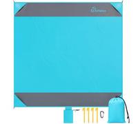 WolfWise Grande couverture de plage 200 x 205 cm, résistante au sable et imperméable, ultra légère, sans sable pour 4 personnes, avec 4 sacs de sable et 4 piquets, couverture de pique-nique portable