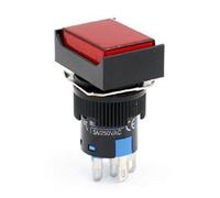 Woljay 16mm Commutateur à bouton poussoir Interrupteur Rectangulaire LED Lampe Rouge Lumière AC 220V SPDT 5Pin 3 Pcs