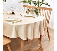 Wolkemer Nappe Ovale en Faux Lin Robuste et Infroissable pour décoration de Table de Cuisine, Salle à Manger, intérieur et extérieur, 152,4 x 213,4 cm, Beige