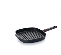 Woll Diamond Logic XR Poêle à griller carrée rainurée Induction 28 x 28 cm Hauteur 4,5 cm Manche Amovible Compatible tous feux Aluminium Passe au four Noir