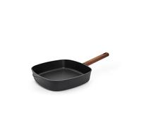 Woll Eco Logic QXR Poêle carrée, inductive, 28 x 28 cm, hauteur 6,5 cm, avec manche en bois solide et durable, convient pour tous les types de feux, sans PFAS, revêtement anti-adhésif, fonte