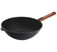 Woll Eco Logic QXR Wok en fonte : poignée en bois amovible, Ø 30 cm, hauteur 10 cm, tous feux y compris induction