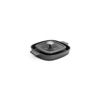 WOLL - Poêle-gril en fonte Ø 24 cm grise avec rainures et presse à steak - fonte émaillée, compatible induction et four jusqu’à 300 °C - tous feux