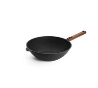 Woll Eco Logic QXR Wok en fonte : poignée en bois amovible, Ø 30 cm, hauteur 10 cm, tous feux y compris induction