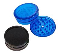 WOLMIK Lot de 2 moulins en plastique 60 mm Trois pièces Crusher Kitchen, broyeur à pollen et herbes en plastique pour épices Bleu et noir