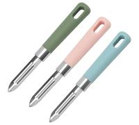 WOLMIK Lot de 3 éplucheurs de pommes de terre, légumes et fruits, en acier inoxydable et polypropylène, poignée ergonomique antidérapante, passe au lave-vaisselle (vert, bleu, rose)